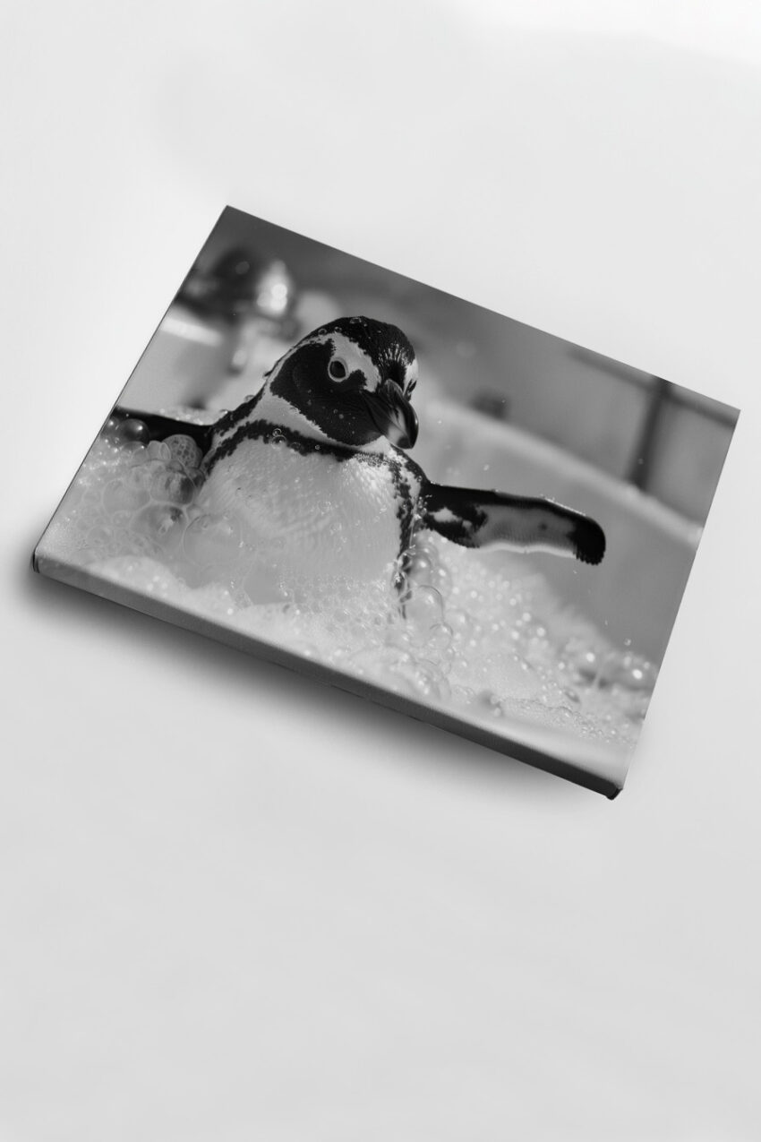 Fotografie Poster Pinguin schwarz-weiß Badewanne Schaum