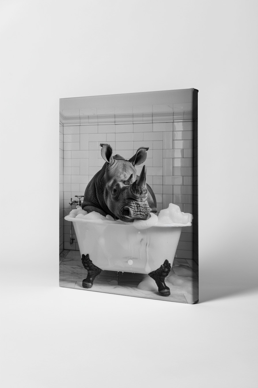 Fotografie Poster Nashorn Badewanne schwarz-weiß