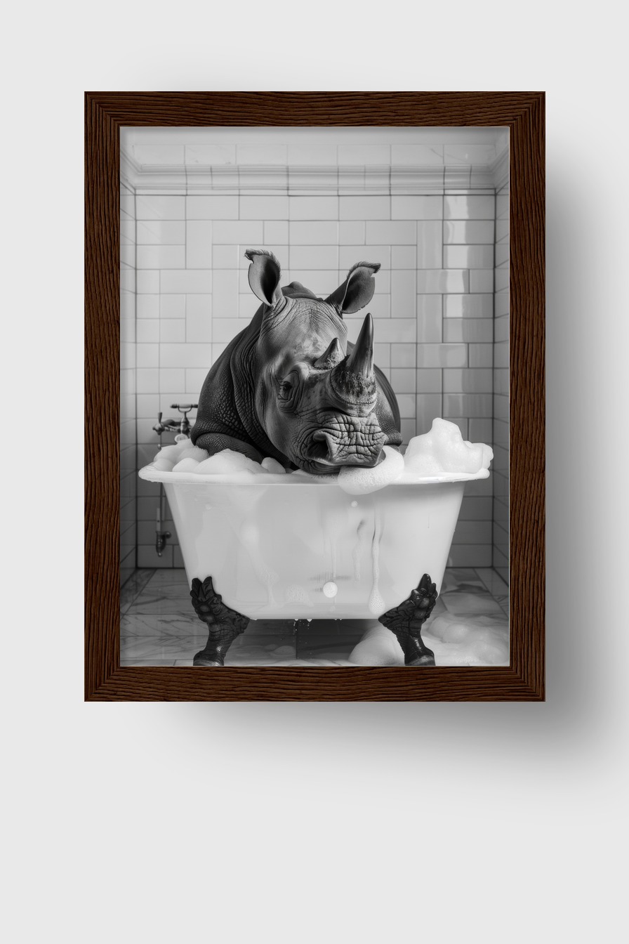 Fotografie Poster Nashorn Badewanne schwarz-weiß