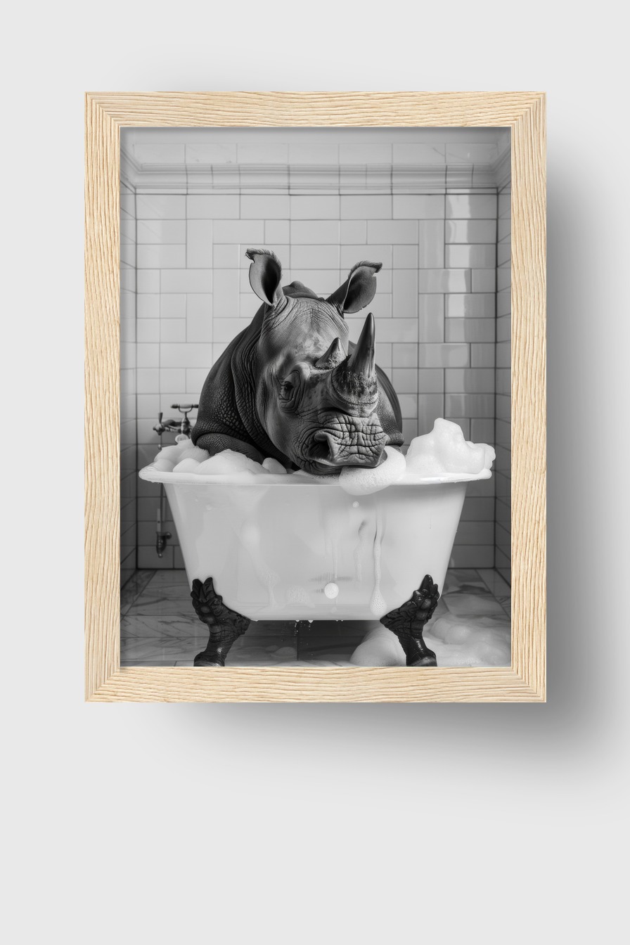 Fotografie Poster Nashorn Badewanne schwarz-weiß