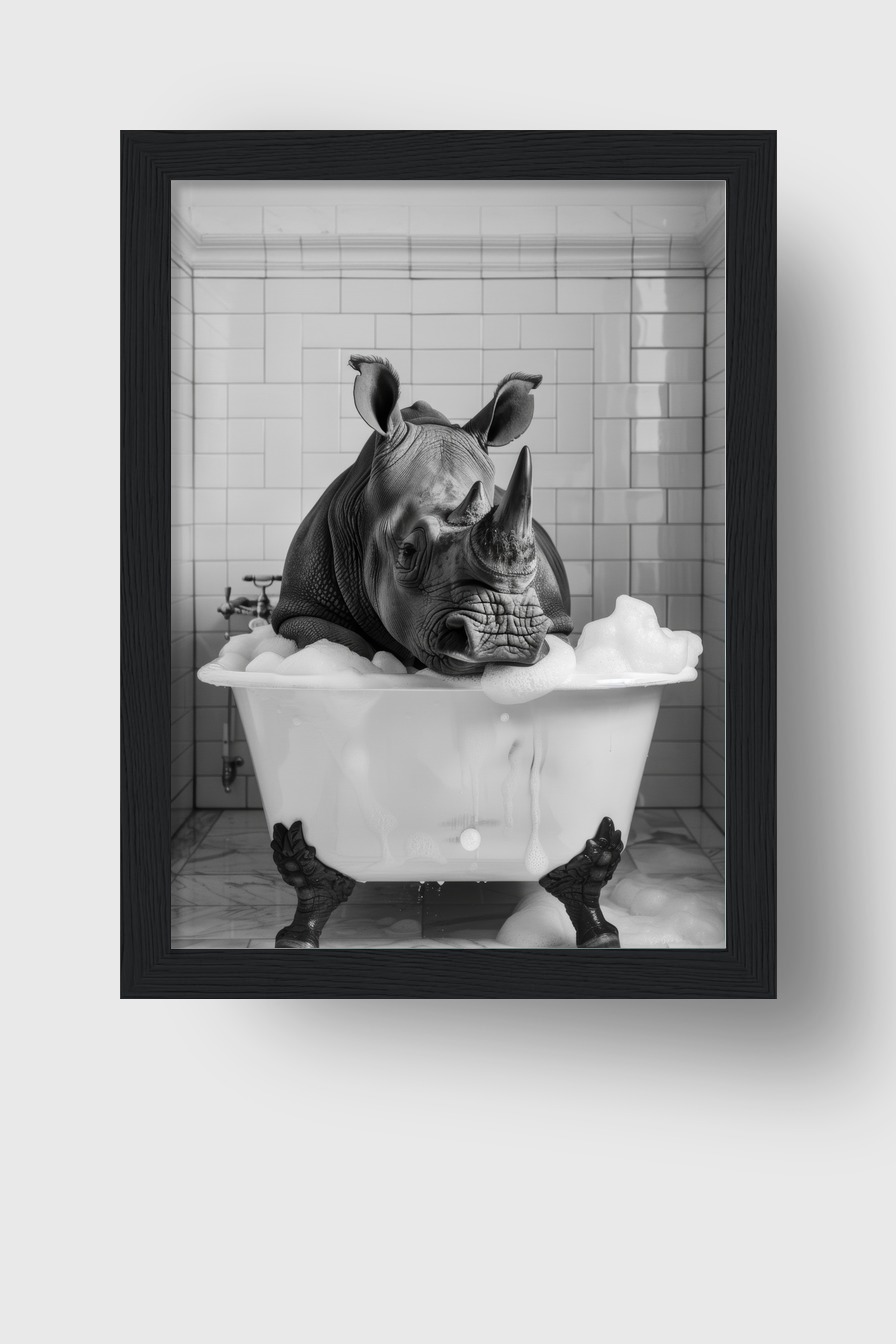 Fotografie Poster Nashorn Badewanne schwarz-weiß