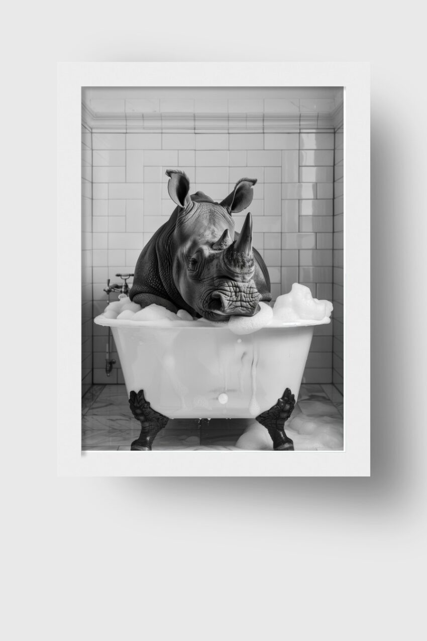 Fotografie Poster Nashorn Badewanne schwarz-weiß