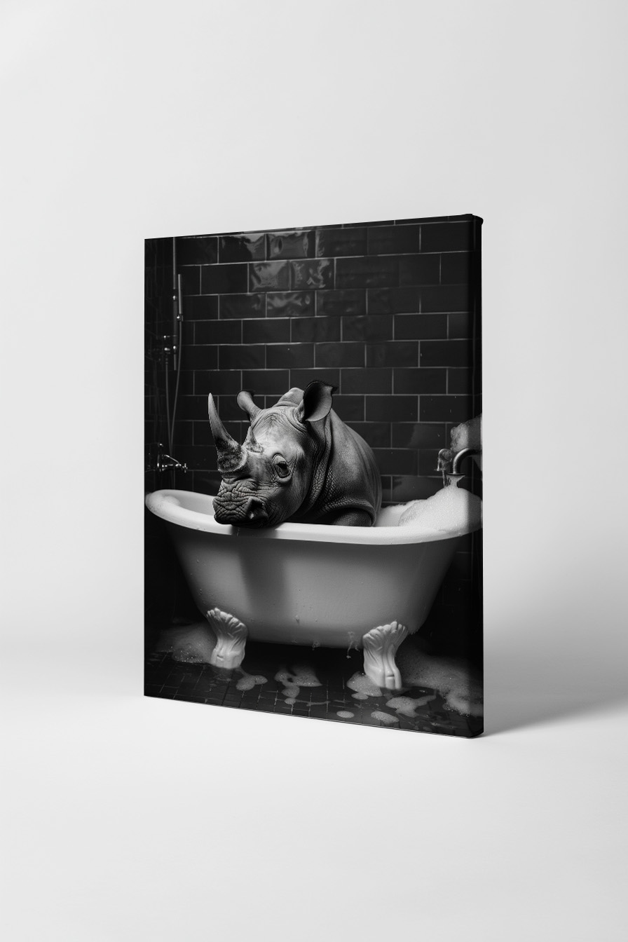 Fotografie Poster Nashorn Badewanne schwarz-weiß