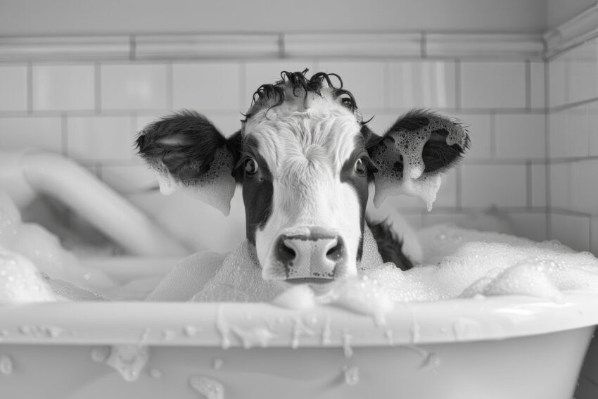 Fotografie Poster Kalb Badewanne schwarz-weiß