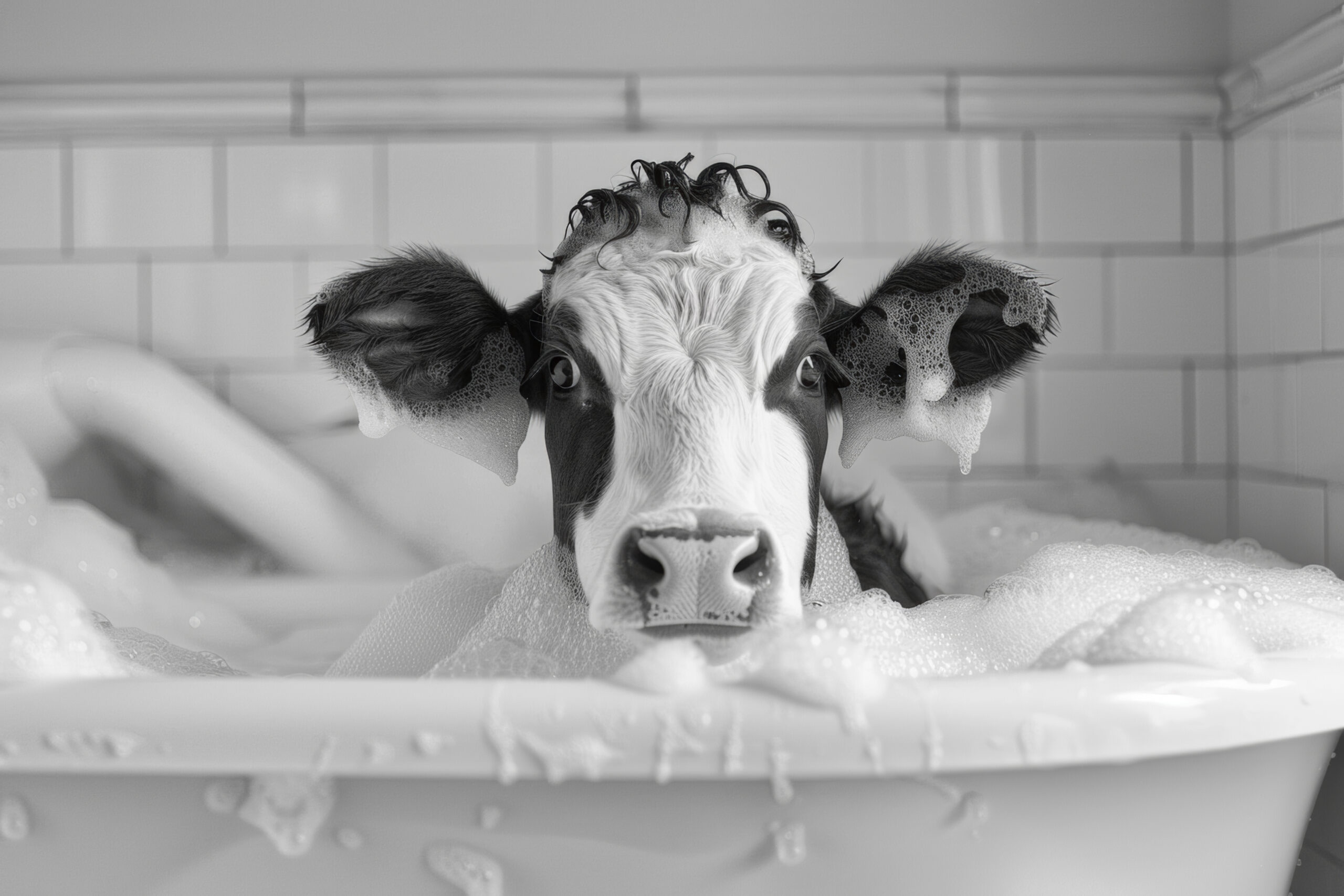 Fotografie Poster Kalb Badewanne schwarz-weiß