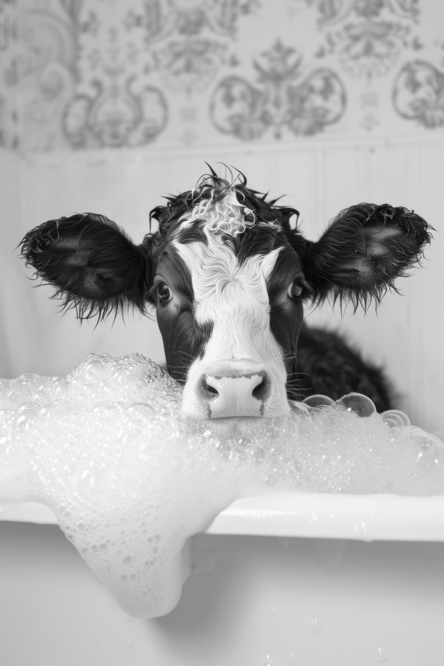 Fotografie Poster Kalb Badewanne schwarz-weiß nah