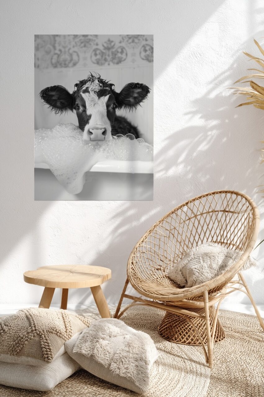 Fotografie Poster Kalb Badewanne schwarz-weiß nah