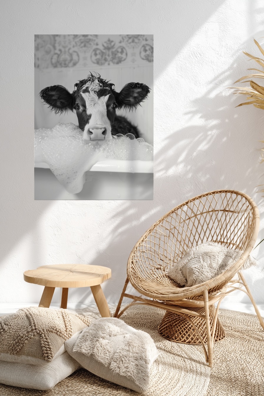 Fotografie Poster Kalb Badewanne schwarz-weiß nah