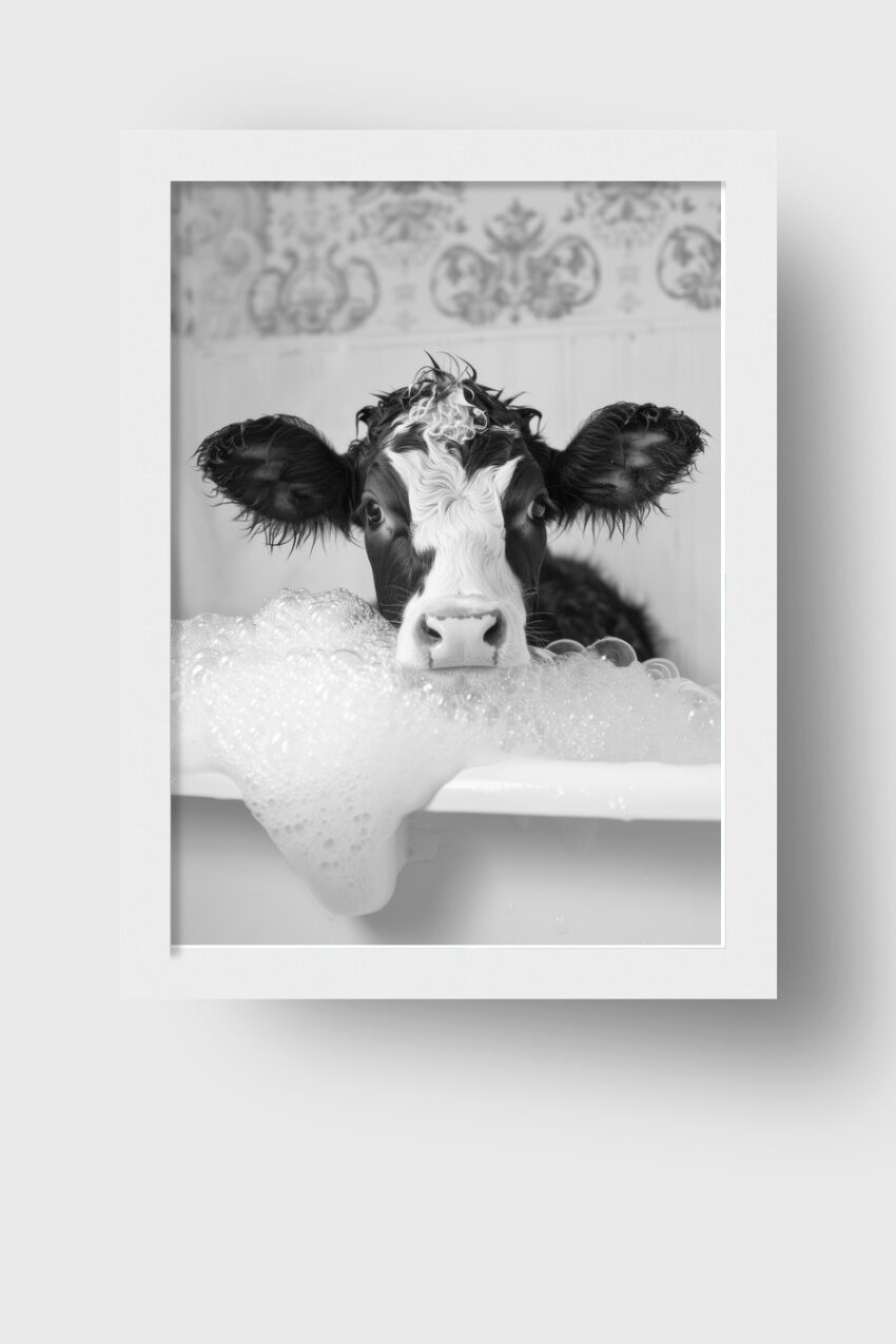 Fotografie Poster Kalb Badewanne schwarz-weiß nah