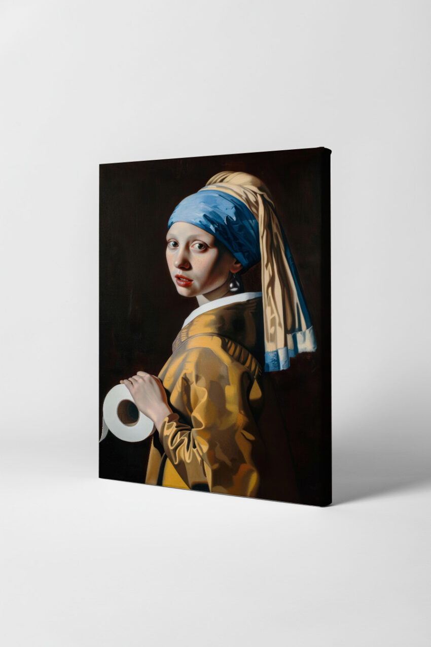 Fotografie Poster Mädchen Porträt blaues Tuch Perlenohrring