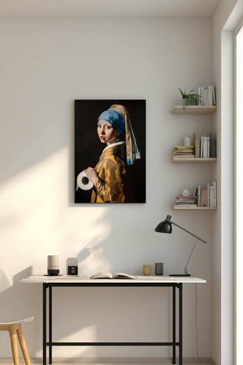 Fotografie Poster Mädchen Porträt blaues Tuch Perlenohrring