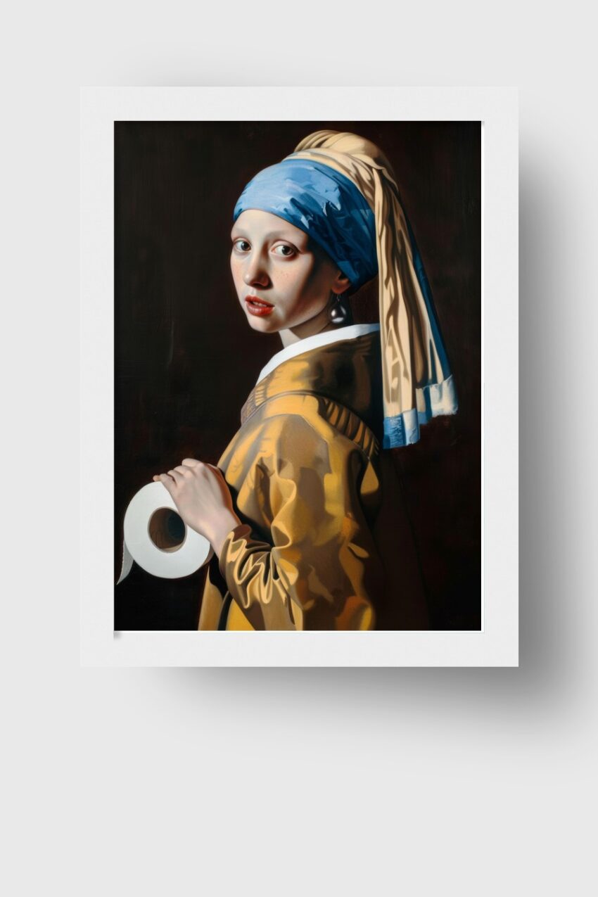 Fotografie Poster Mädchen Porträt blaues Tuch Perlenohrring