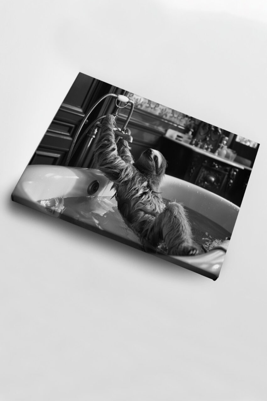 Fotografie Poster Faultier Badewanne schwarz-weiß