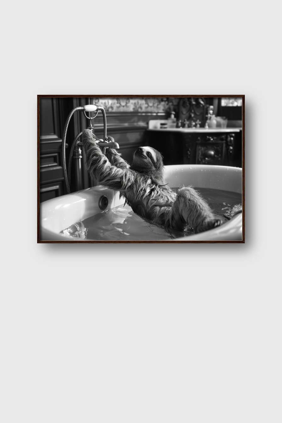 Fotografie Poster Faultier Badewanne schwarz-weiß