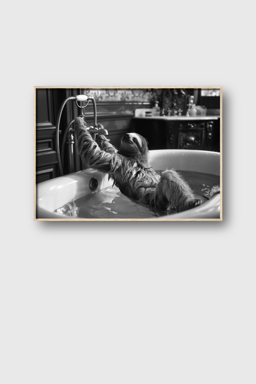 Fotografie Poster Faultier Badewanne schwarz-weiß