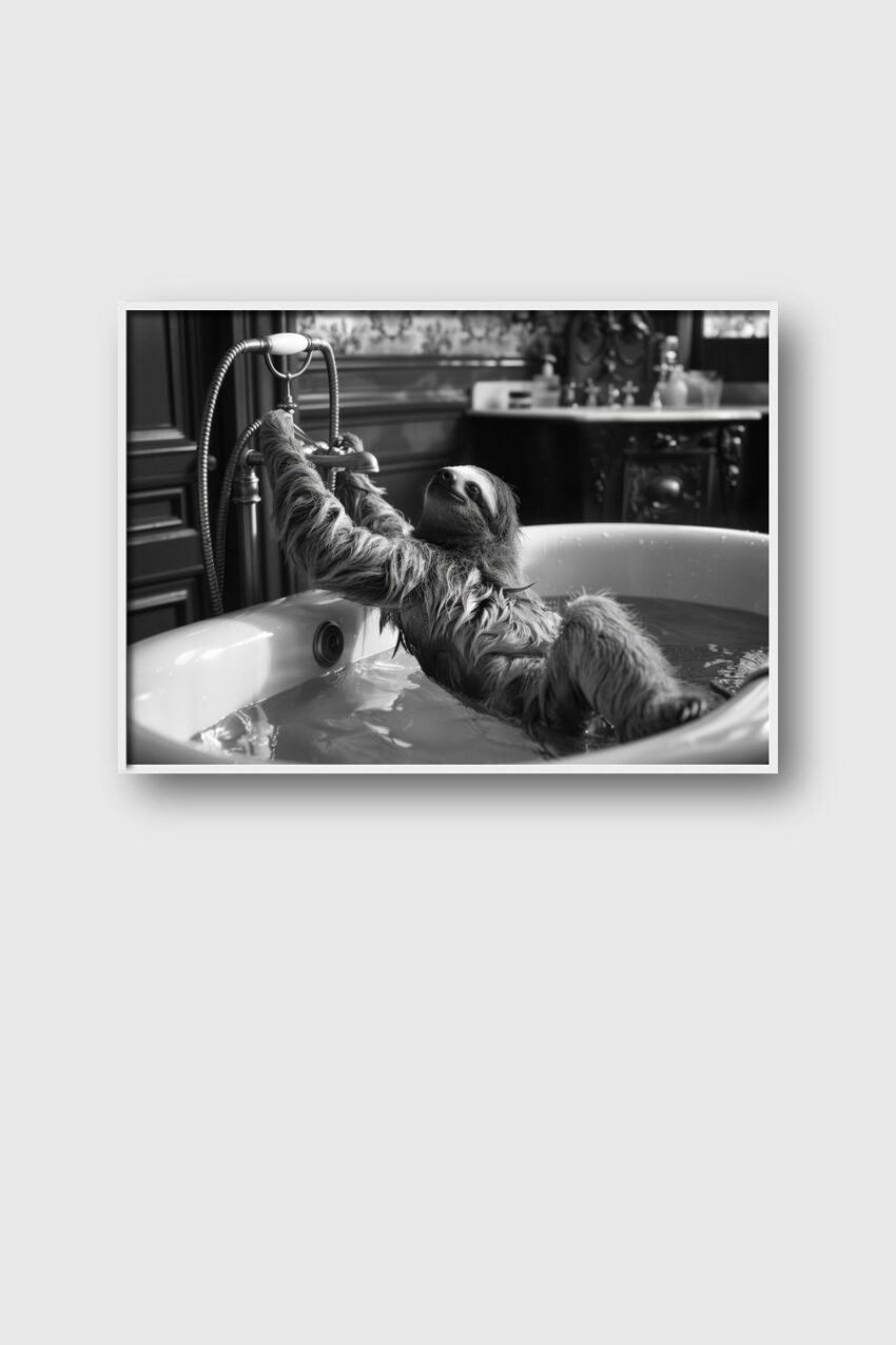 Fotografie Poster Faultier Badewanne schwarz-weiß