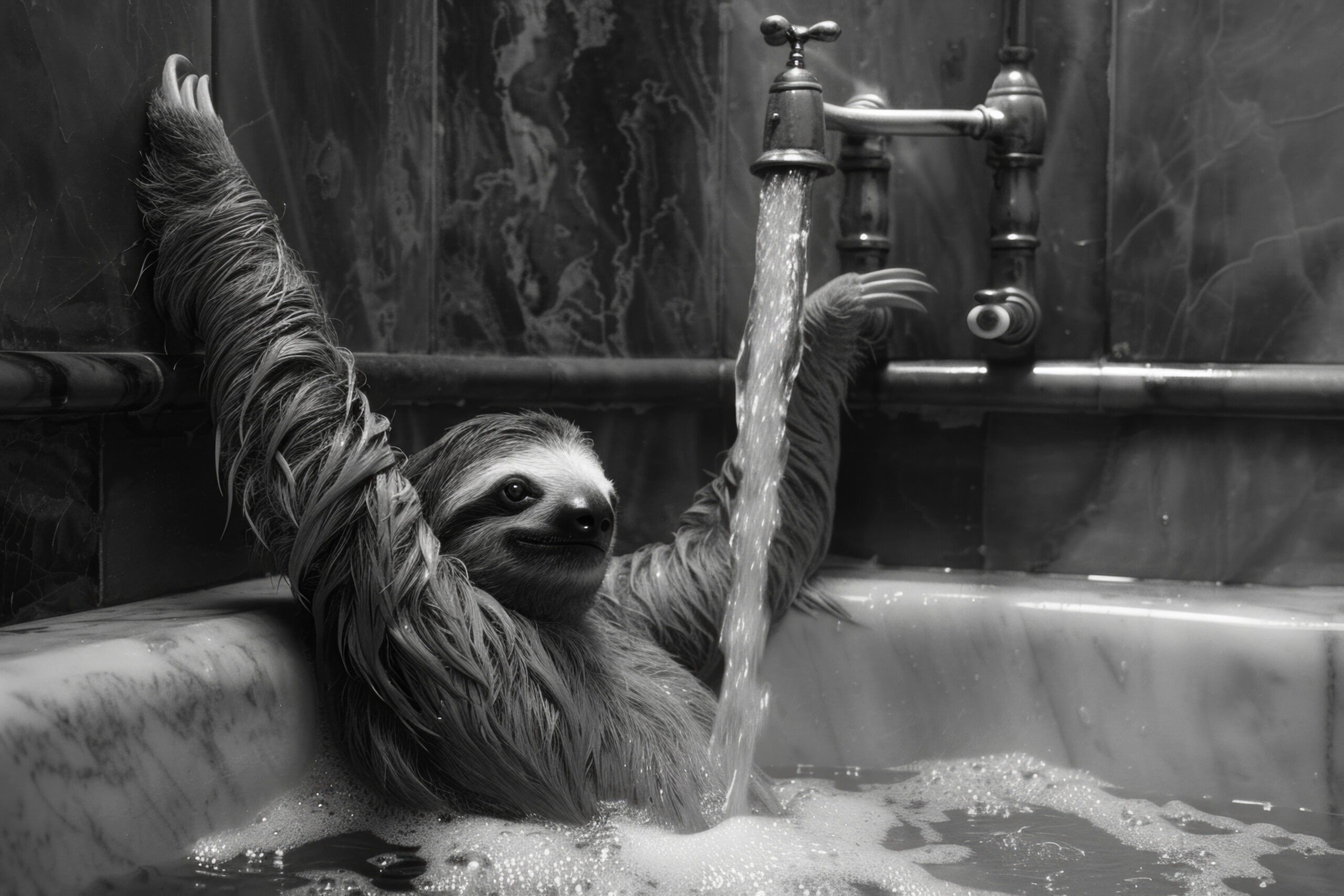 Fotografie Poster Faultier Badewanne schwarz-weiß