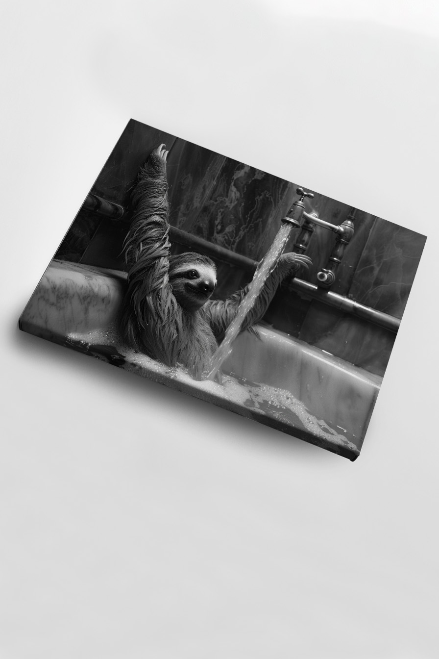 Fotografie Poster Faultier Badewanne schwarz-weiß