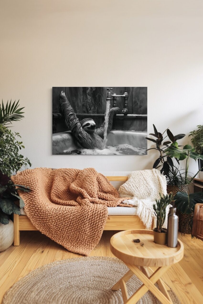 Fotografie Poster Faultier Badewanne schwarz-weiß