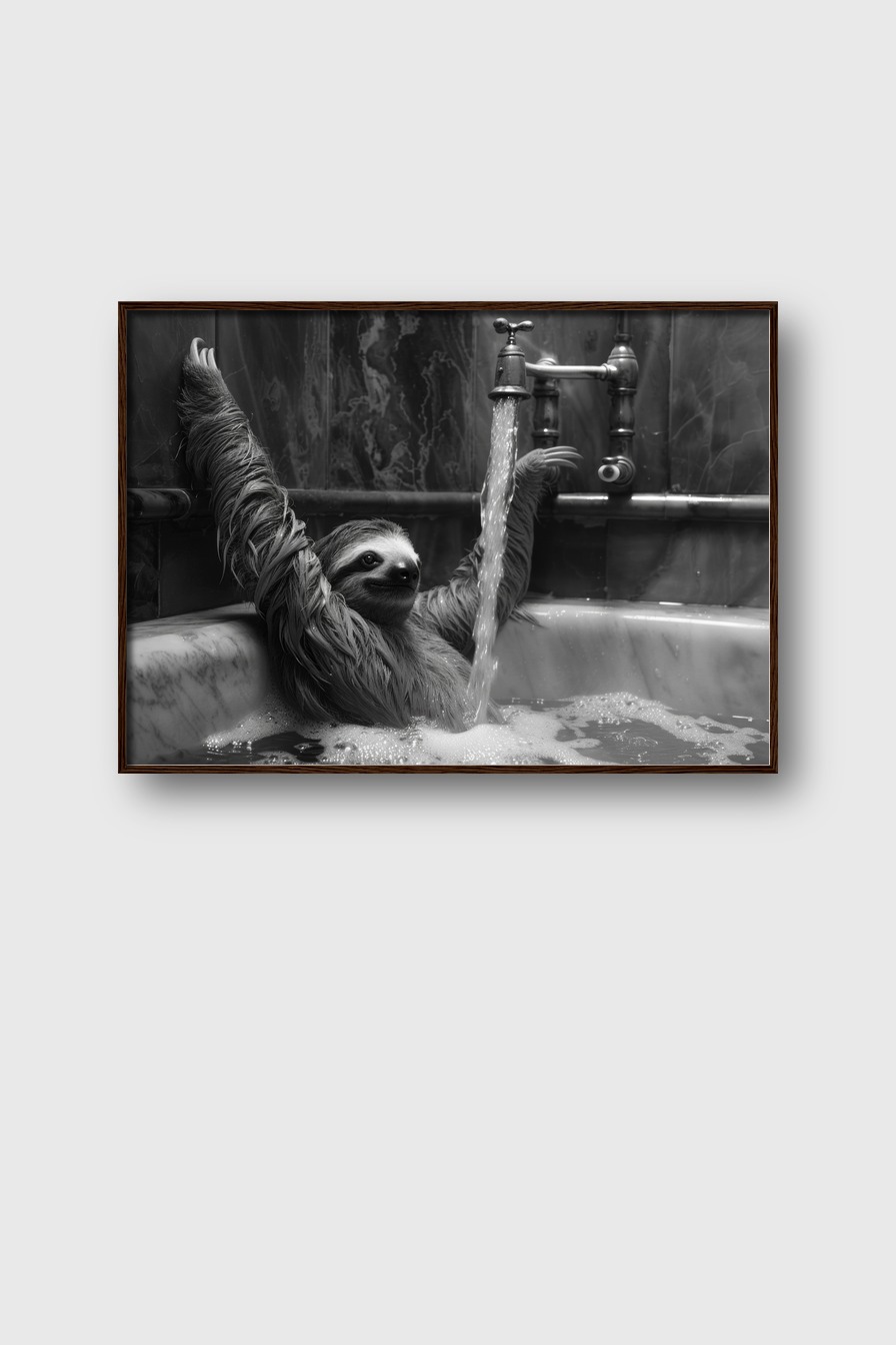 Fotografie Poster Faultier Badewanne schwarz-weiß