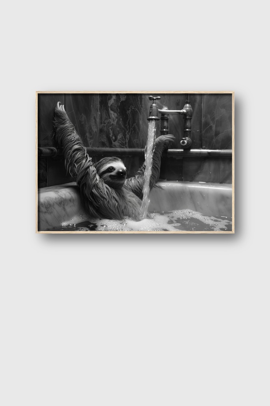 Fotografie Poster Faultier Badewanne schwarz-weiß