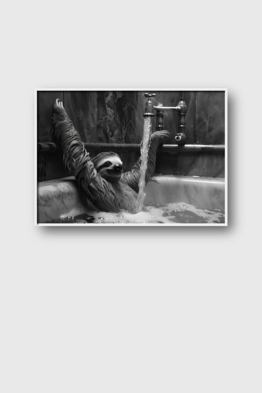 Fotografie Poster Faultier Badewanne schwarz-weiß