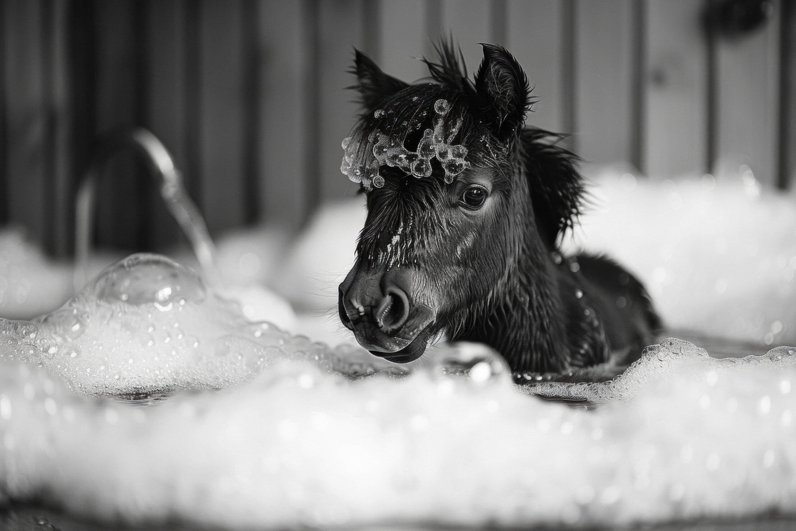 Fotografie Poster Fohlen Badewanne schwarz-weiß