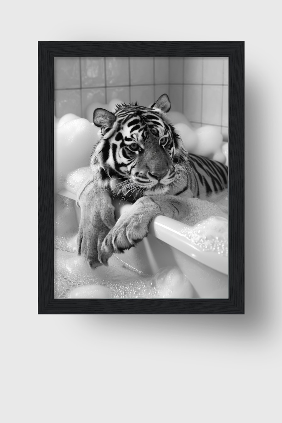 Fotografie Poster Tiger Badewanne schwarz-weiß