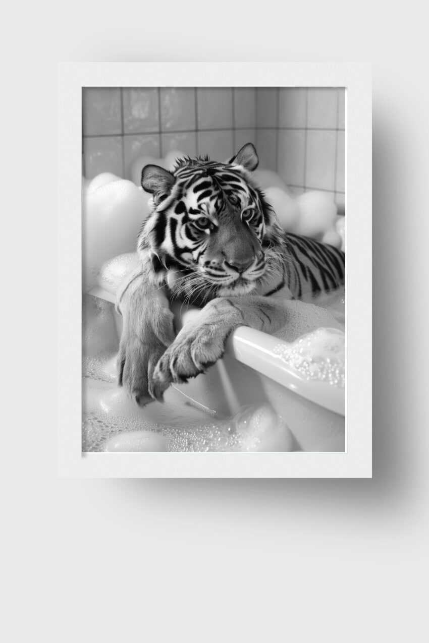 Fotografie Poster Tiger Badewanne schwarz-weiß
