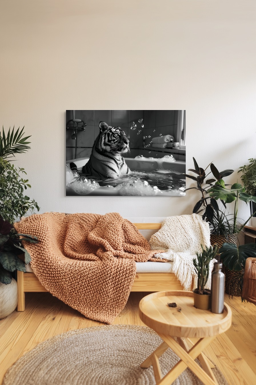 Fotografie Poster Tiger Schaumbad schwarz-weiß