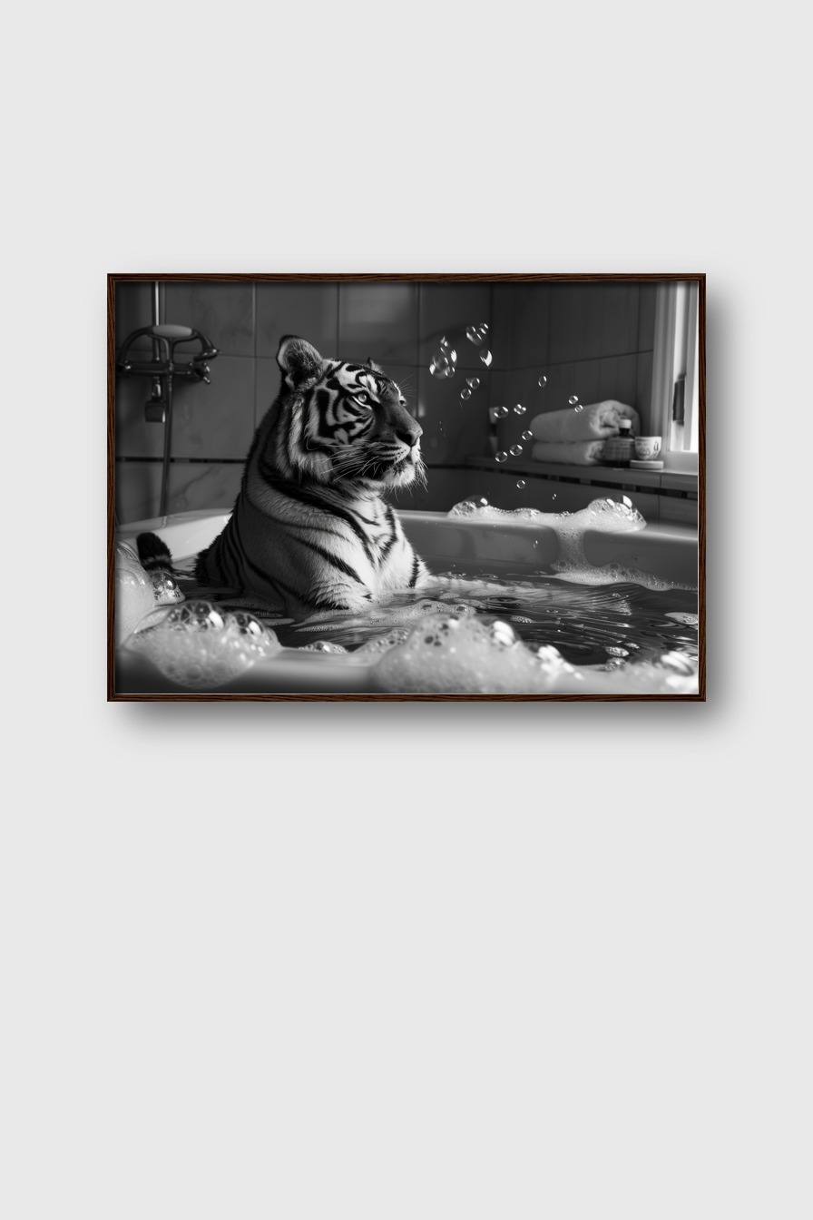 Fotografie Poster Tiger Schaumbad schwarz-weiß