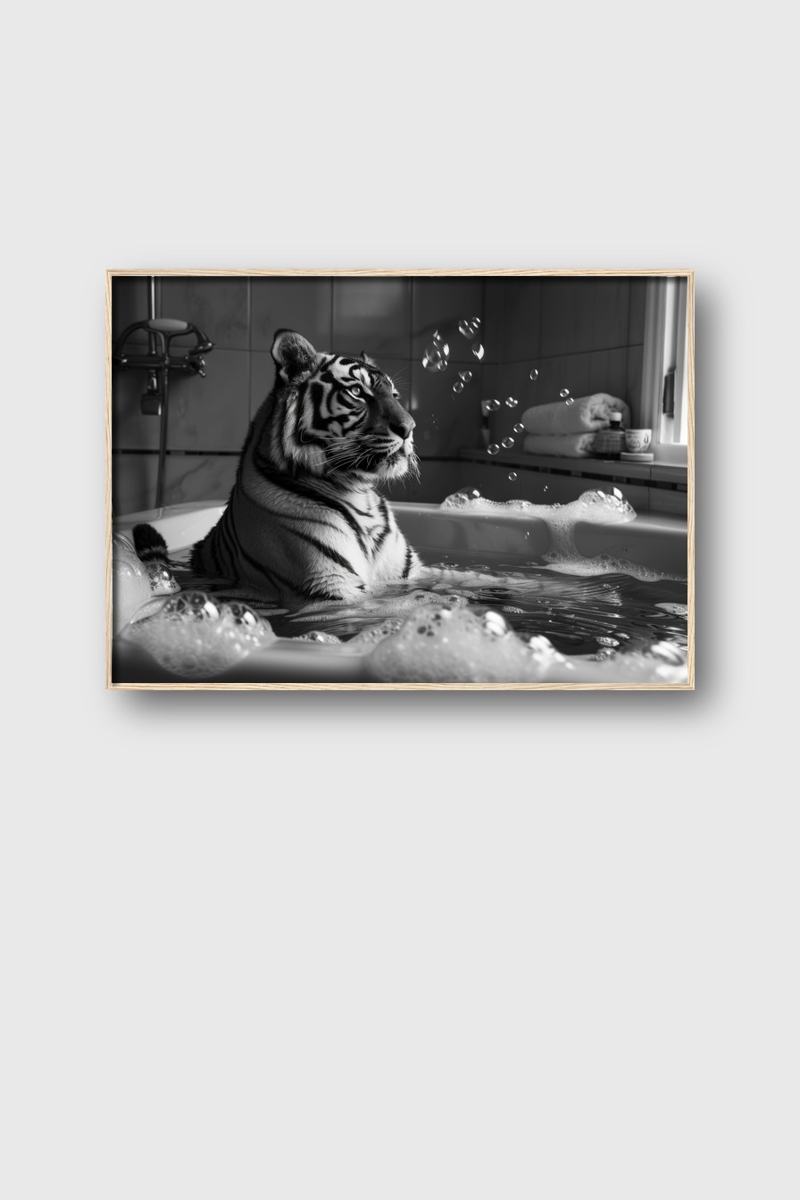 Fotografie Poster Tiger Schaumbad schwarz-weiß