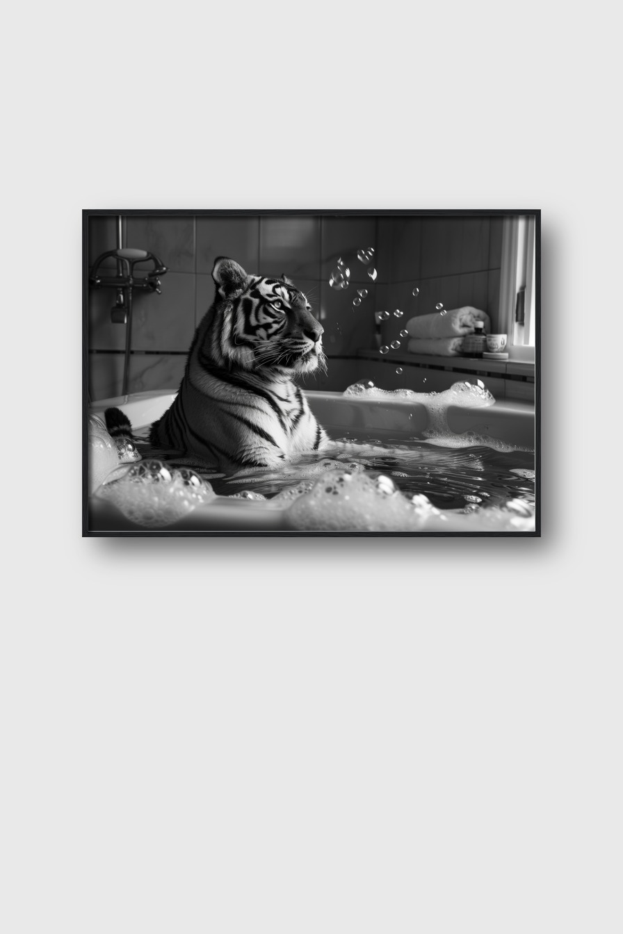 Fotografie Poster Tiger Schaumbad schwarz-weiß