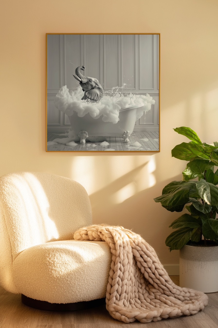 Fotografie Poster Elefant Badewanne schwarz-weiß