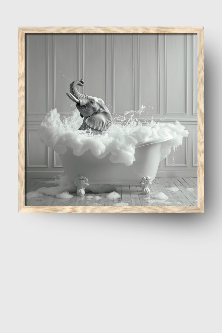 Fotografie Poster Elefant Badewanne schwarz-weiß