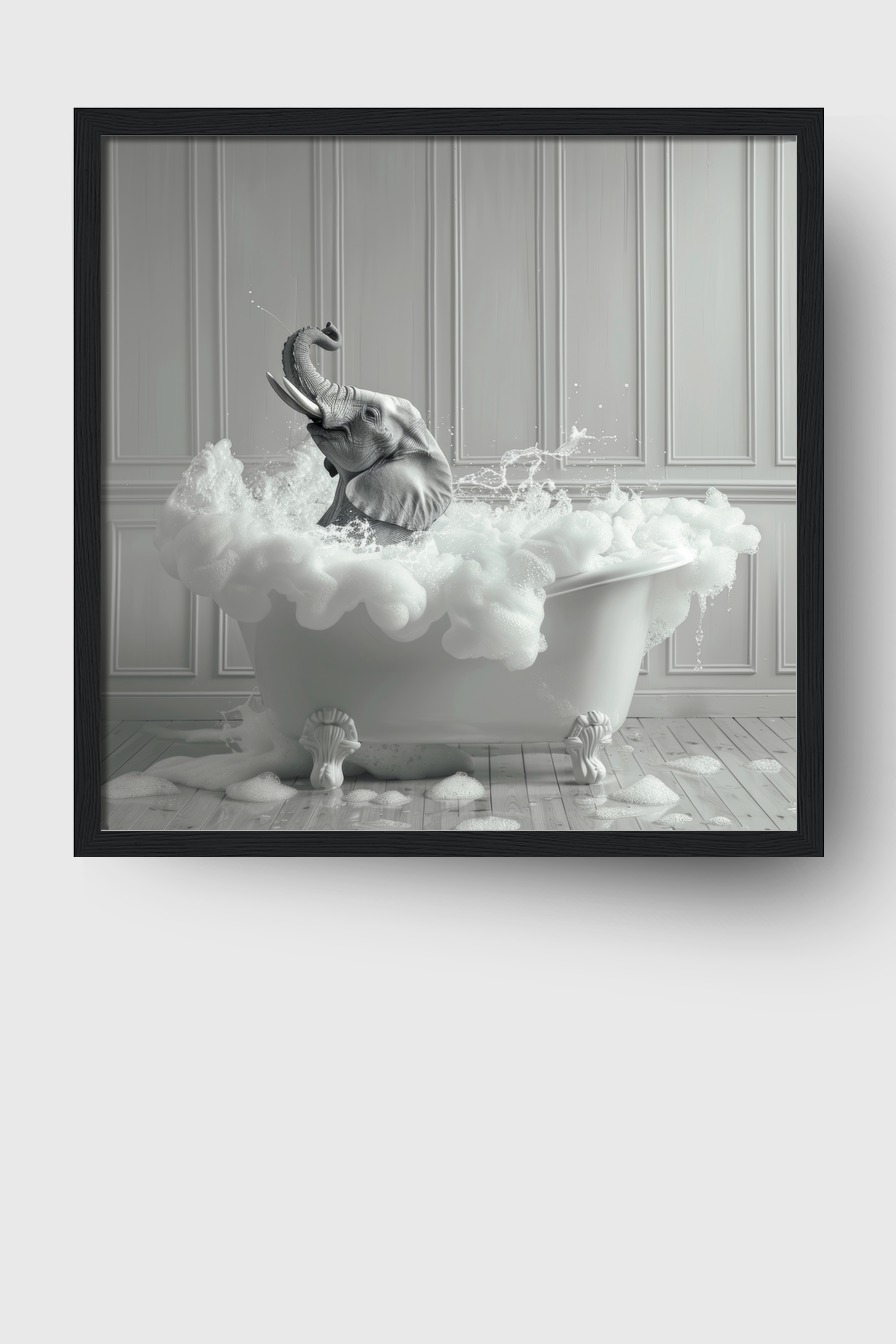 Fotografie Poster Elefant Badewanne schwarz-weiß