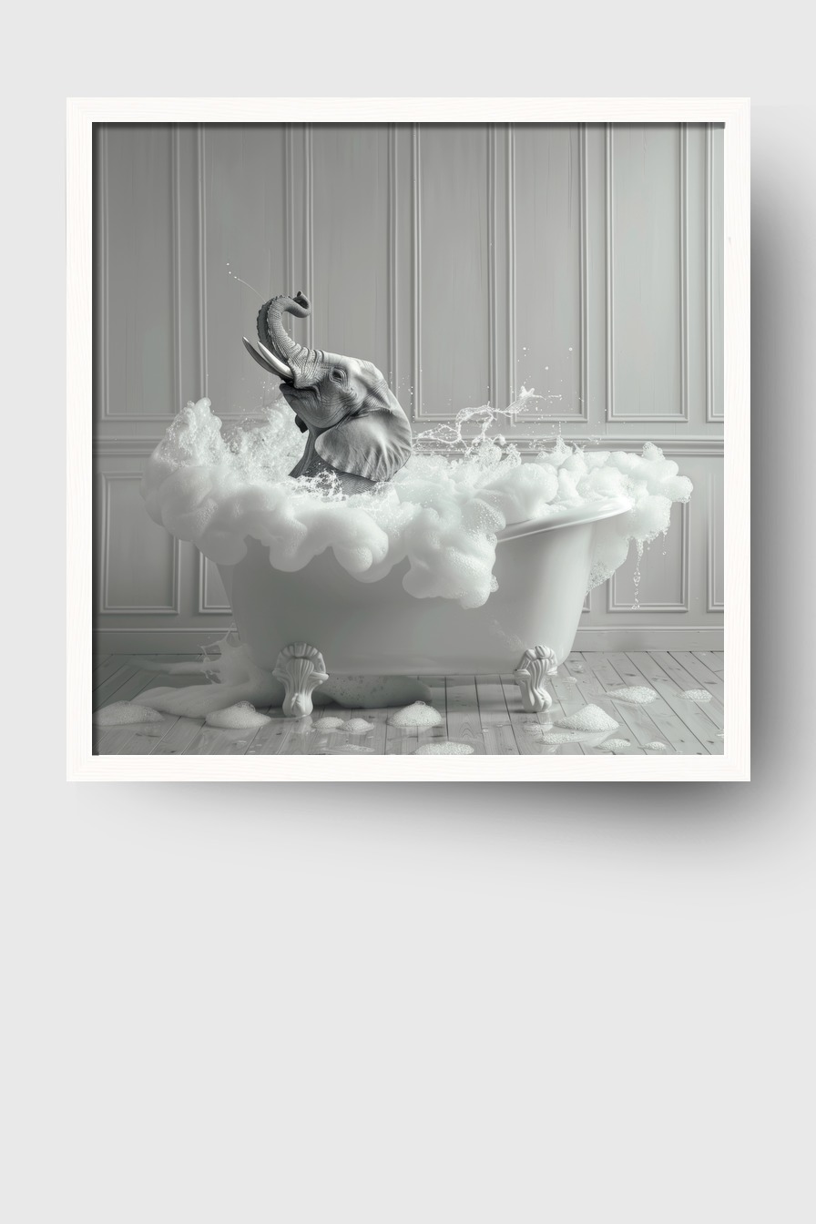 Fotografie Poster Elefant Badewanne schwarz-weiß