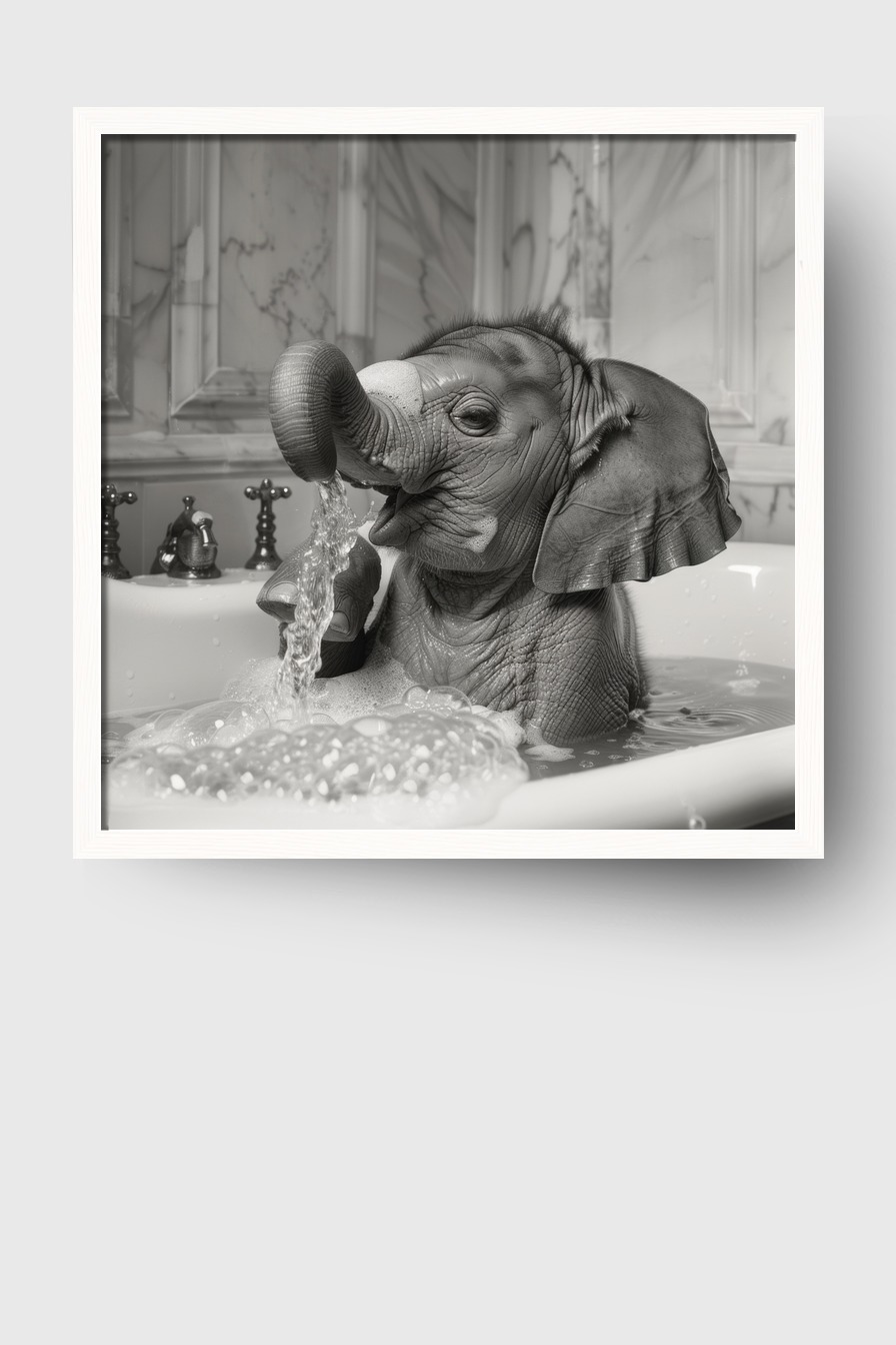 Fotografie Poster Elefantenbaby Badewanne schwarz-weiß