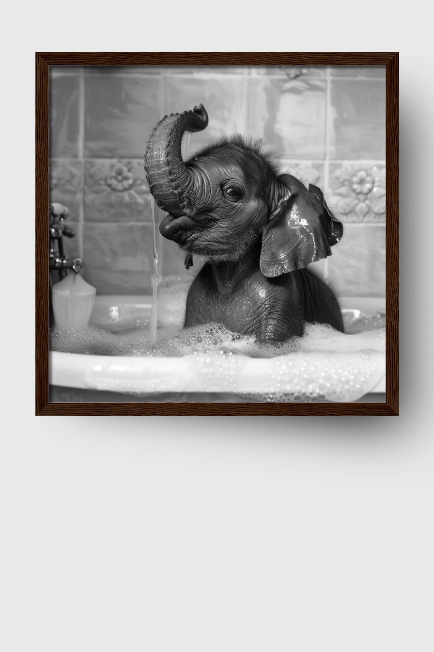 Fotografie Poster Elefantenbaby Badewanne schwarz-weiß