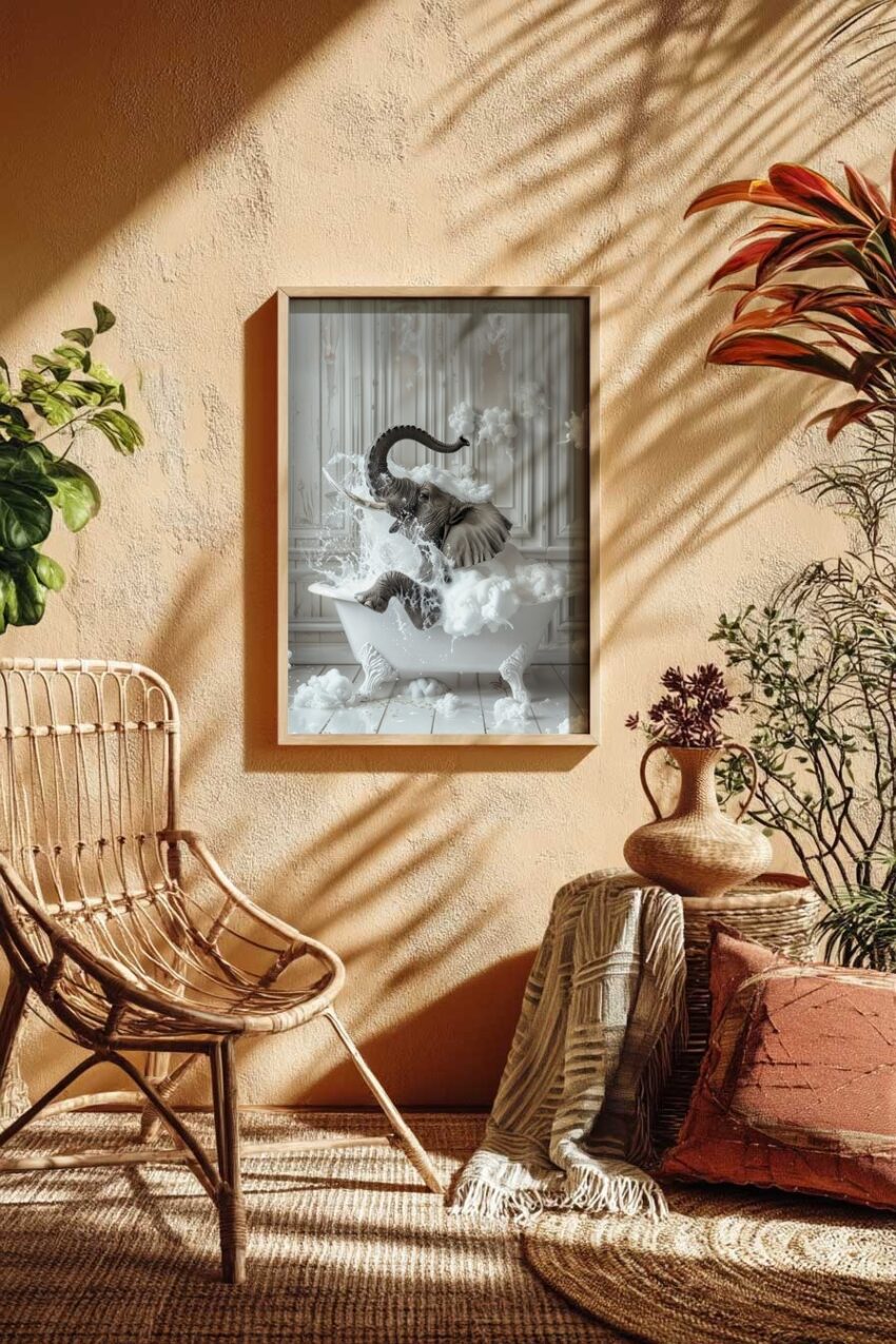 Fotografie Poster Elefant Badewanne weiß Schaum