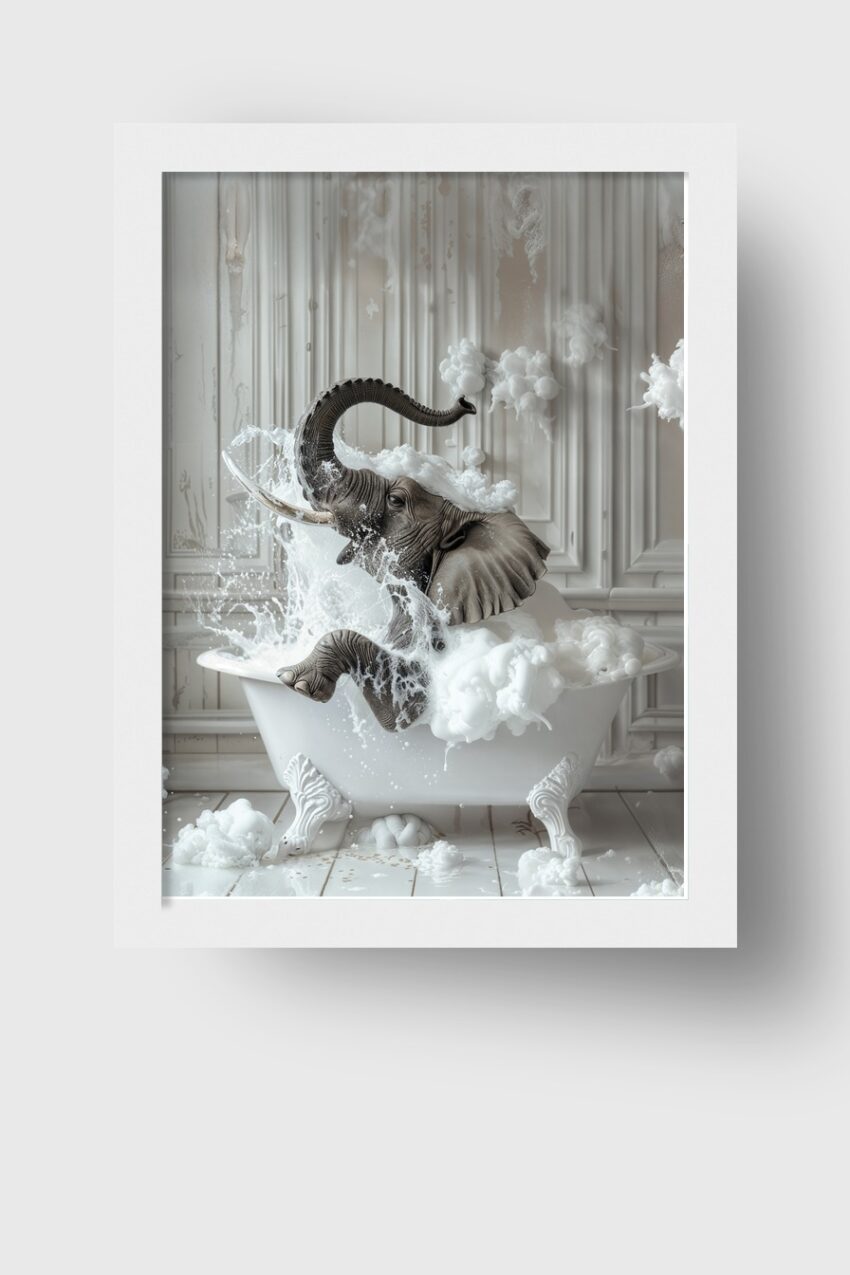 Fotografie Poster Elefant Badewanne weiß Schaum
