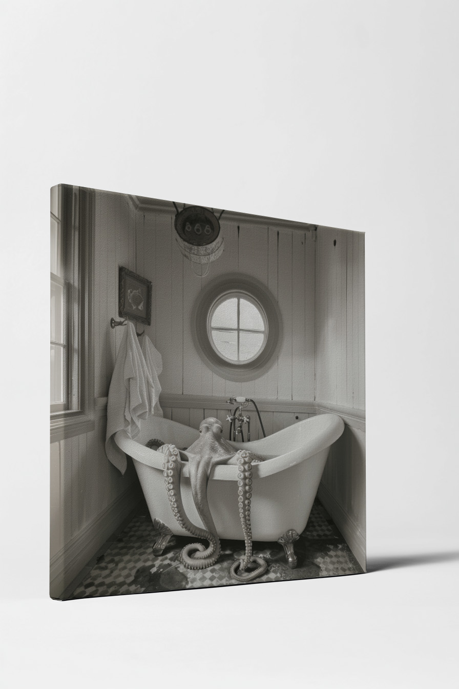 Fotografie Poster Oktopus Badewanne schwarz-weiß vintage