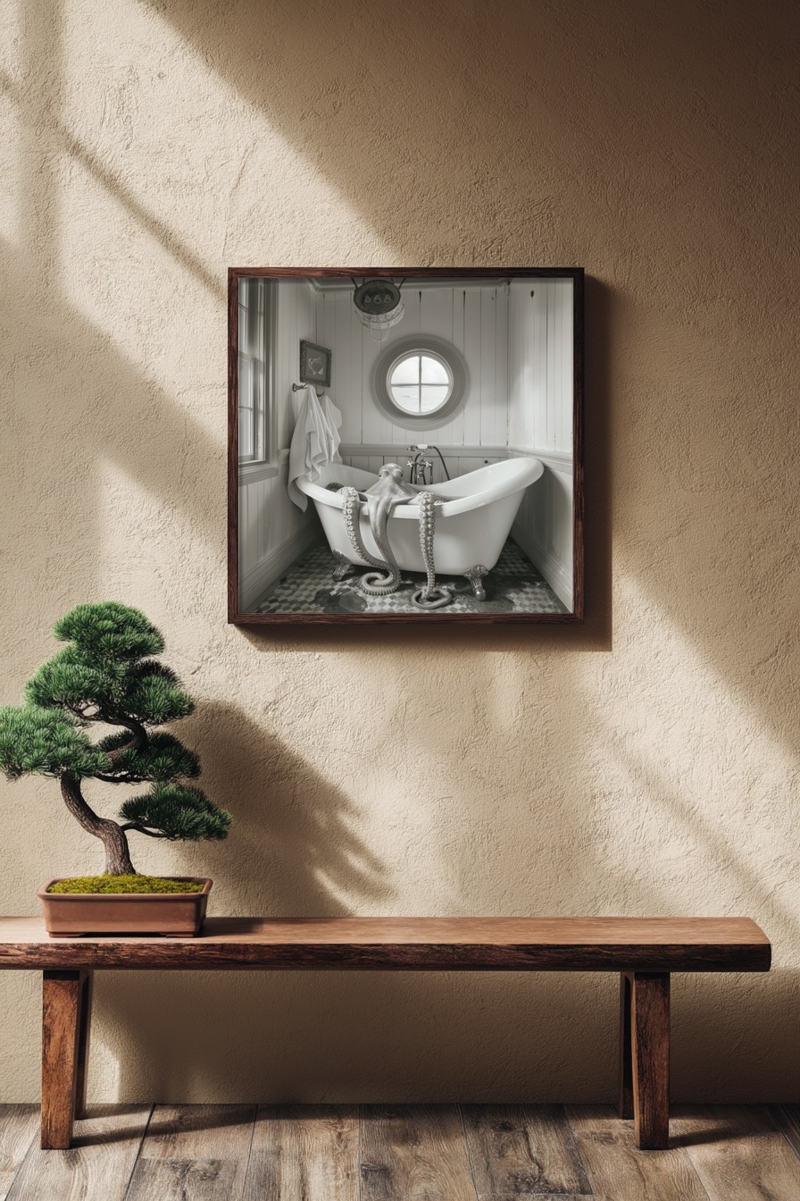 Fotografie Poster Oktopus Badewanne schwarz-weiß vintage