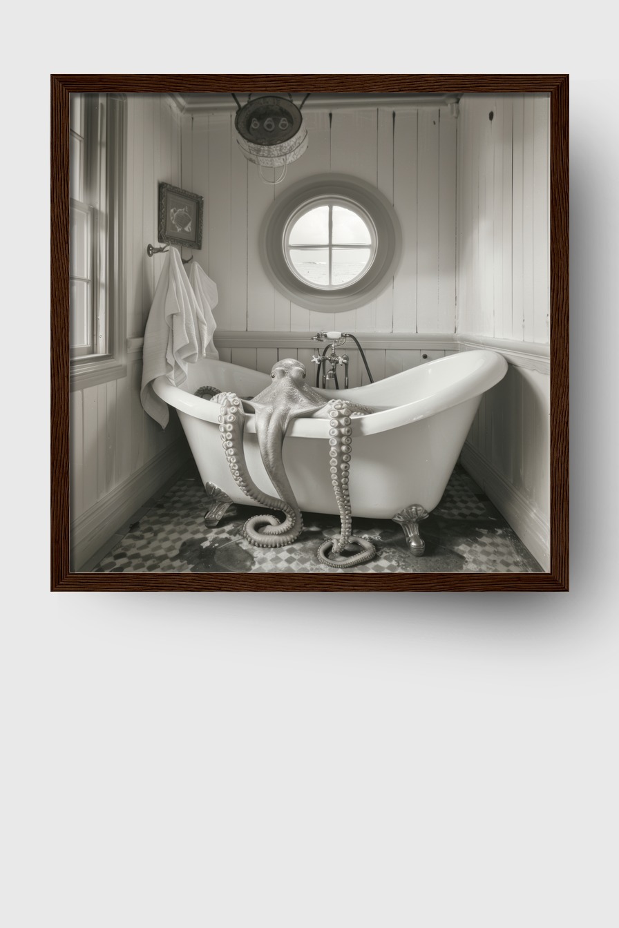 Fotografie Poster Oktopus Badewanne schwarz-weiß vintage