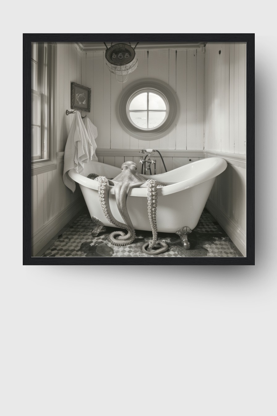 Fotografie Poster Oktopus Badewanne schwarz-weiß vintage