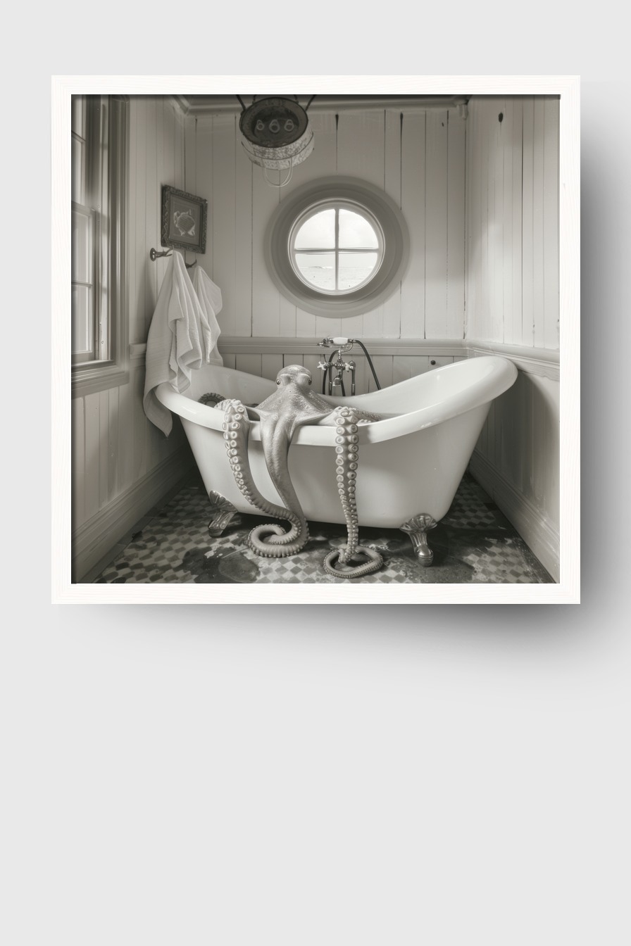 Fotografie Poster Oktopus Badewanne schwarz-weiß vintage