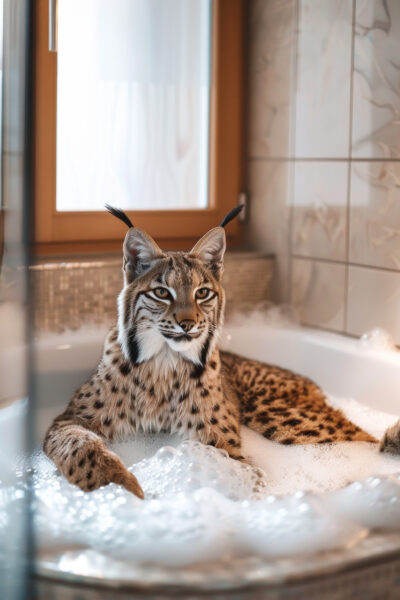 Luchs im Badezimmer Gerahmt