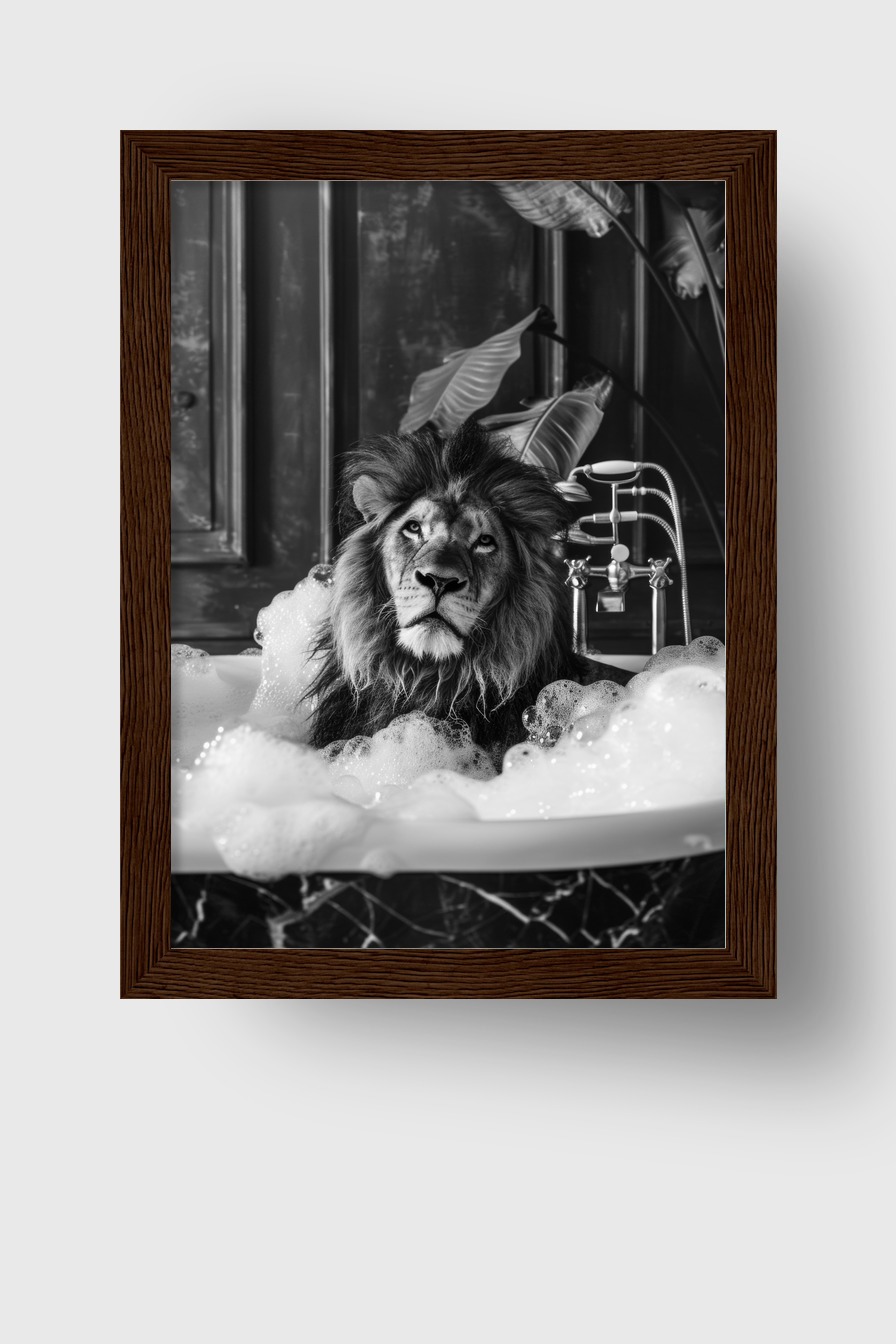 Fotografie Poster Löwe Badewanne schwarz-weiß