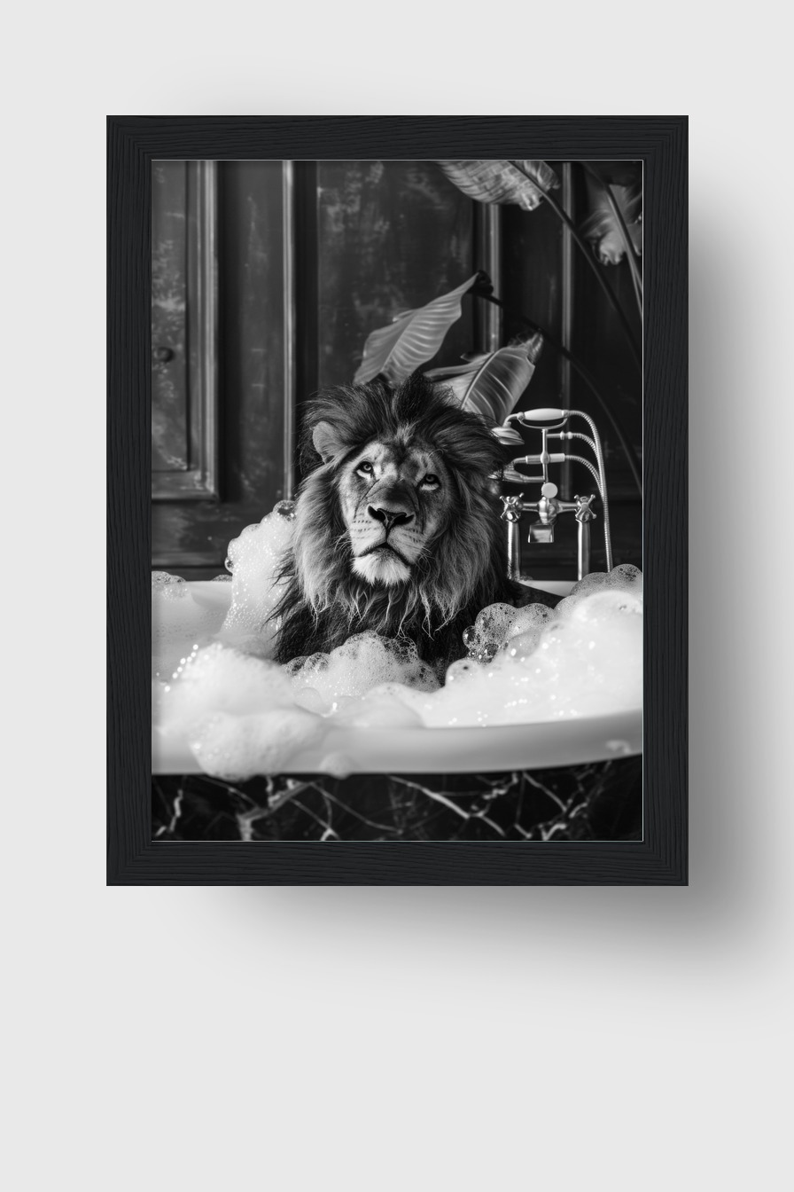 Fotografie Poster Löwe Badewanne schwarz-weiß