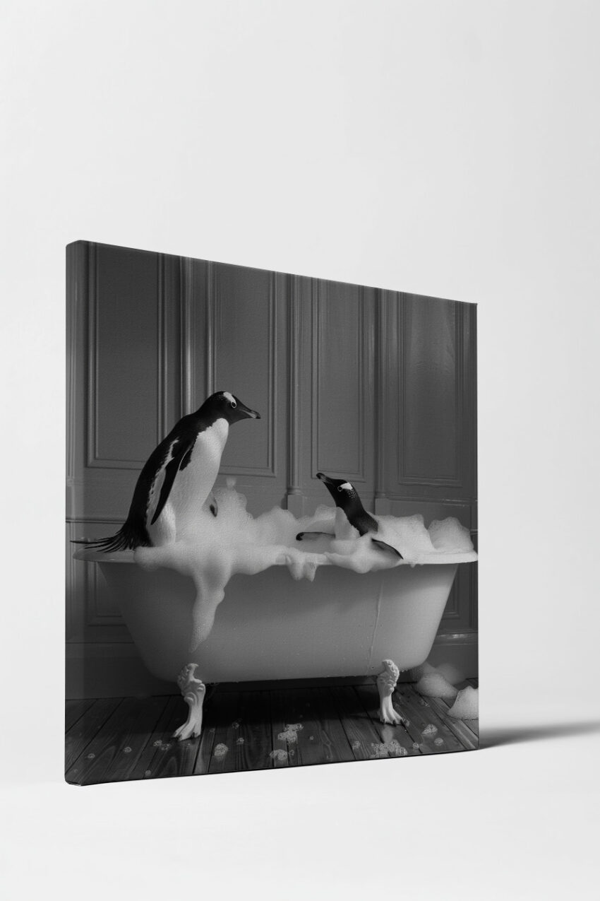 Fotografie Poster Pinguine Badewanne schwarz-weiß